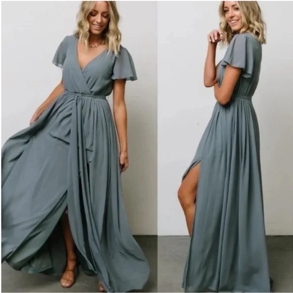 Baltic Born Dresses & Skirts - Baltic Born Kristina Dusty Blue Flowy Wrap Tie Slit Maxi Dress Womens Size 1XL